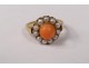 Gold ring 14 carat coral small pearls gold ring 3,84gr XXth century