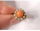 Gold ring 14 carat coral small pearls gold ring 3,84gr XXth century