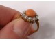 Gold ring 14 carat coral small pearls gold ring 3,84gr XXth century