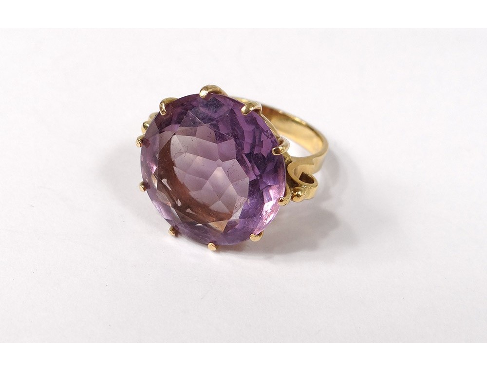 Bague En Or 18 Carats Avec Améthyste - Pierre Précieuse, Bijou Occasion, 8,43 G