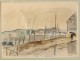 Watercolor René Levrel marine port quays boats watercolor 20th century