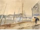 Watercolor René Levrel marine port quays boats watercolor 20th century