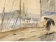 Watercolor René Levrel marine port quays boats watercolor 20th century