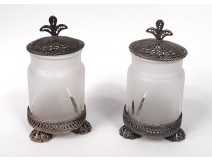 Pair small bottles crystal silver filigree foliage nineteenth century