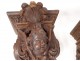 Pair consoles of wooden carved wood heads antifreezes putti foliage XIX